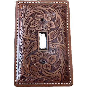 Western Leather Tooled Switch Plate Cover in Floral Pattern